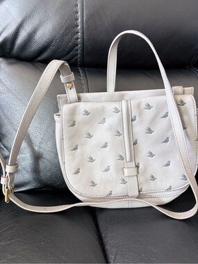 Fossil Light Gray Printed Leather Crossbody